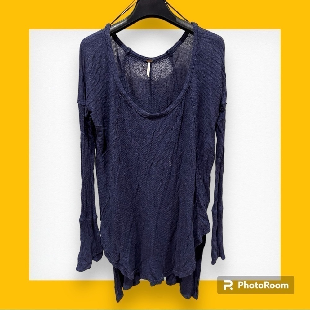 Free People Navy Blue Waffle Knit Oversized Top Small